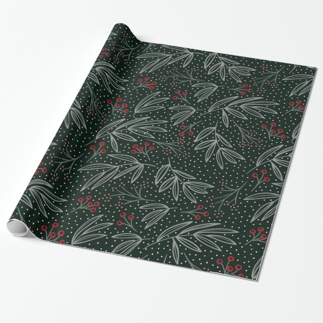 Bauernstil Navy Foliage & Berries Geschenkpapier (Ungerollt)