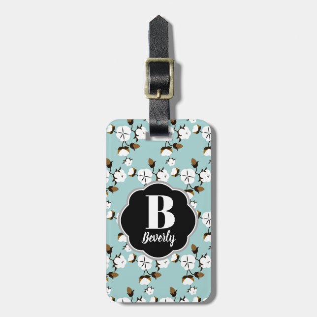 Bauernstil Rustikale Baumwollsorten und Aquamarine Gepäckanhänger (Vorderseite vertikal)