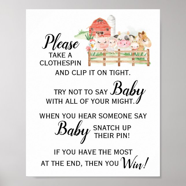 Bauerntier sagt kein Baby-Baby-Duschzeichen Poster (Vorne)