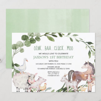 Bauerntiere Aquarellbarnylard Junge Geburtstag Einladung