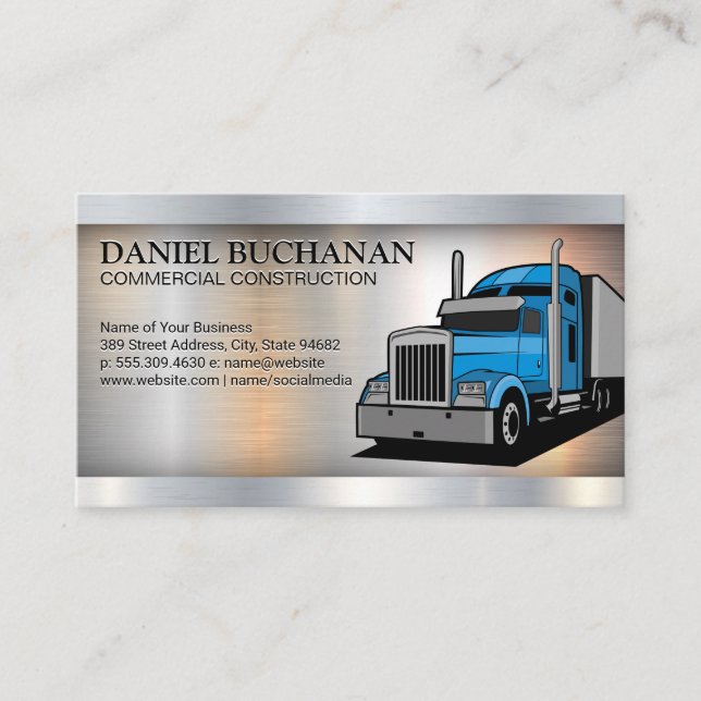 Baufahrzeug | Semi Truck | Metallic Visitenkarte (Vorderseite)