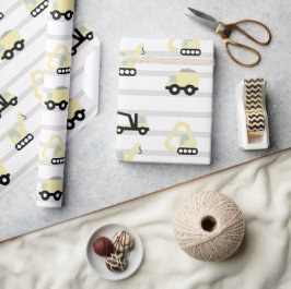 Baufahrzeug und Straßenmuster Geschenkpapier