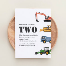 Baufahrzeuge 2. Geburtstag Party Einladung