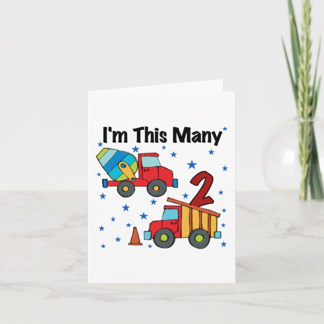 Baufahrzeuge 2. Geburtstagsgeschenke Karte (Vorderseite)