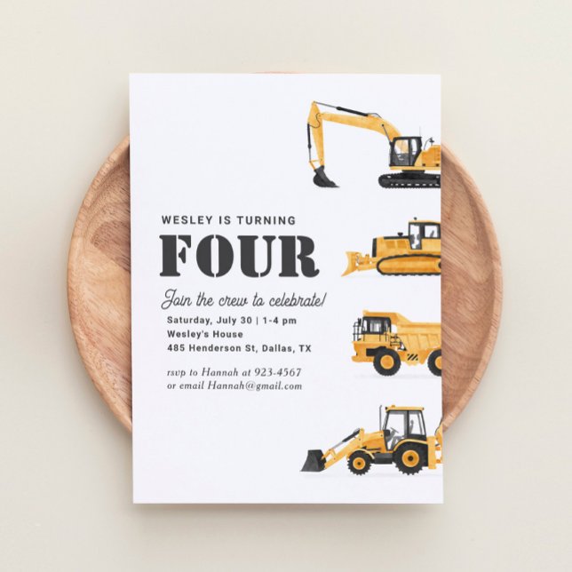 Baufahrzeuge 4. Geburtstag Party Einladung (Von Creator hochgeladen)