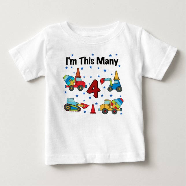 Baufahrzeuge 4. Geburtstag T - Shirt (Vorderseite)