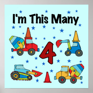 Baufahrzeuge 4. Geburtstag T - Shirt Poster