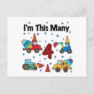 Baufahrzeuge 4. Geburtstag T - Shirt Postkarte