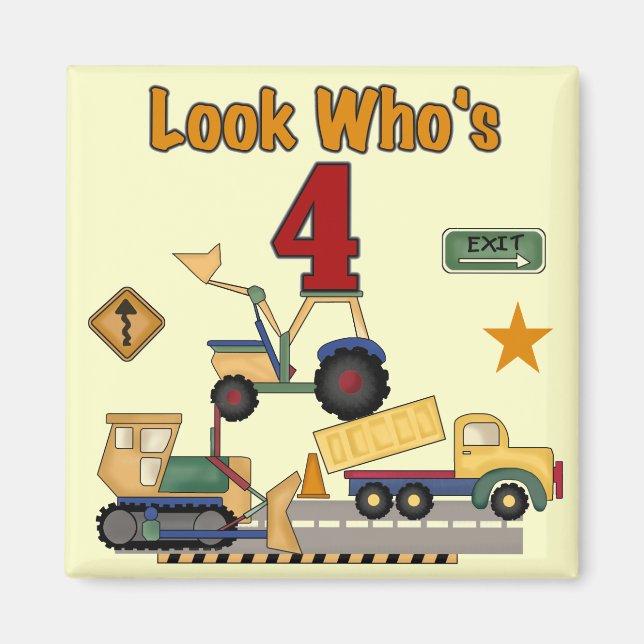 Baufahrzeuge 4th Birthday Tshirts Magnet (Vorne)