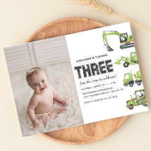 Baufahrzeuge Boys 3. Geburtstag Einladung