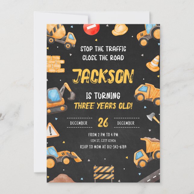 Baugewerbe Geburtstag Einladung Dump Truck Party (Vorderseite)