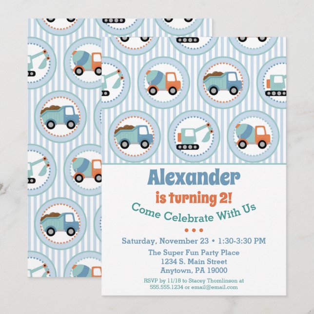 Baugewerbe Geburtstag Einladung Kleinkind 1. 2. (Vorne/Hinten)