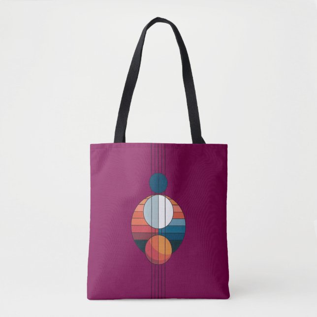 Bauhaus Art in fünf Linien und Sphären auf rot Tasche (Vorderseite)