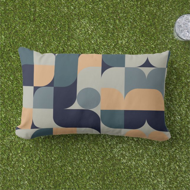 Bauhaus Blue Gray Shapes Print Kissen Für Draußen (Gras)