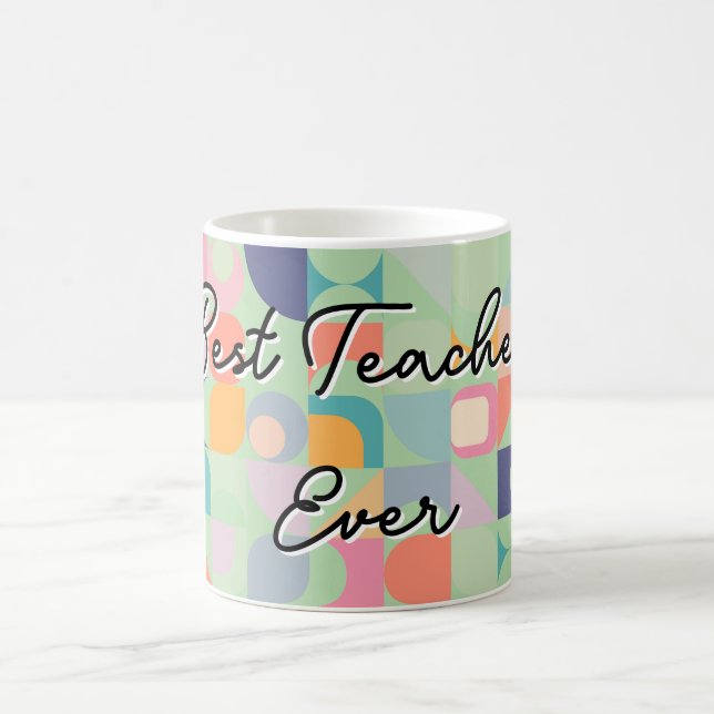 Bauhaus Fliesenmuster Salbei grün mit Slogan Kaffeetasse (Mittel)