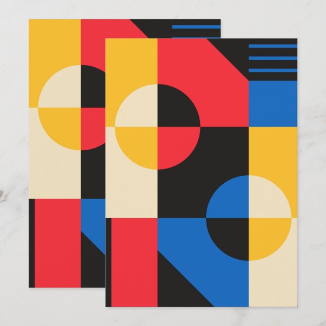 Bauhaus Geometrie-Muster Einladung (Vorne/Hinten)