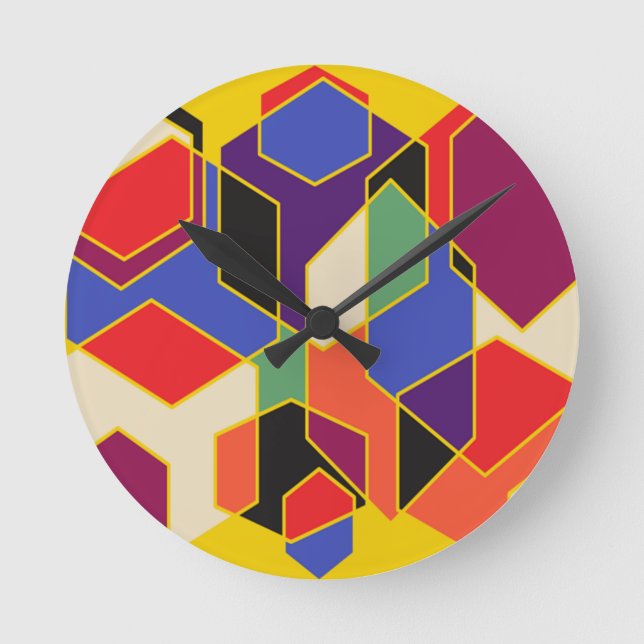 Bauhaus Hexagons  Runde Wanduhr (Vorderseite)