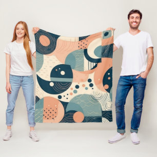 Bauhaus-Inspirierte Abstrakte Kreise Linien Navy O Fleecedecke