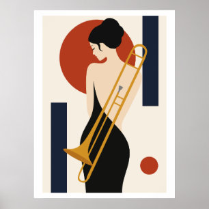 Bauhaus Jazz Posaune Kunst Minimalistischer Musi Poster