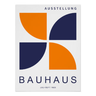 Bauhaus Orange Navy Geometric Quarter Circle Poster