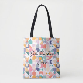 Bauhaus pastellfarbene Fliesenmuster mit Slogan Tasche