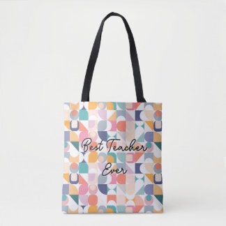 Bauhaus pastellfarbene Fliesenmuster mit Slogan Tasche