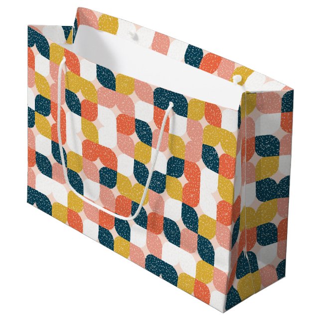 Bauhaus-Retro geometrisches Muster Große Geschenktüte (Vorderseite Schrägansicht)