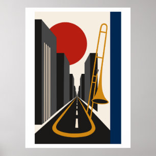 Bauhaus Stadt & Trombone Kunst Minimalistischer Poster
