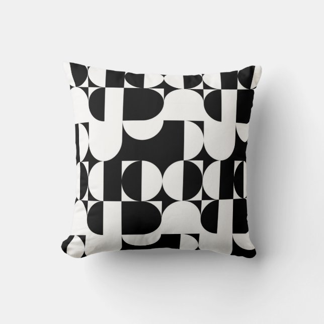 Bauhaus Stil Schwarz-Weiß-Geometrie Retro  Kissen (Vorderseite)
