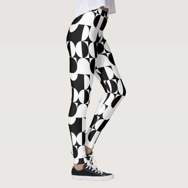 Bauhaus Stil Schwarz-Weiß-Geometrie Retro  Leggings (Rechts)