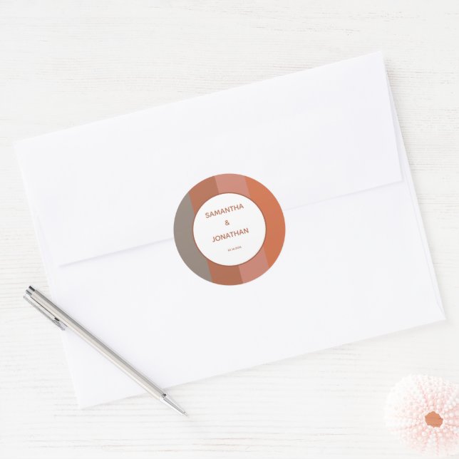 Bauhaus Striped Custom Wedding Round Stickers (Umschlag)