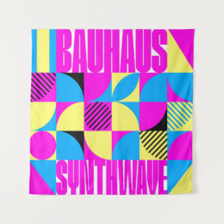 Bauhaus Synthwave #1 (fuchsia/magenta-blau) Wandteppich