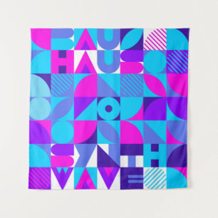 Bauhaus Synthwave #4 (pink-blau) — abstraktes Post Wandteppich