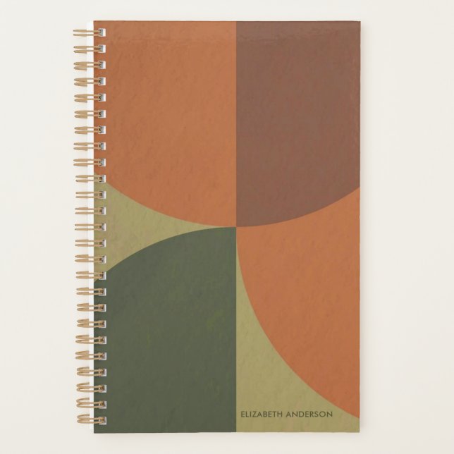 Bauhaus Terracotta Green Abstract Personalized Planer (Vorderseite)