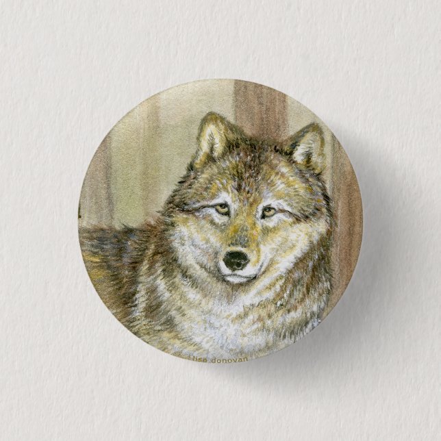 Bauholz-Wolf-Button Button (Vorderseite)