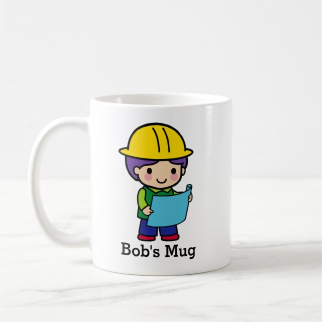 Bauingenieur-Unternehmer mit gelbem Hut Kaffeetasse (Links)