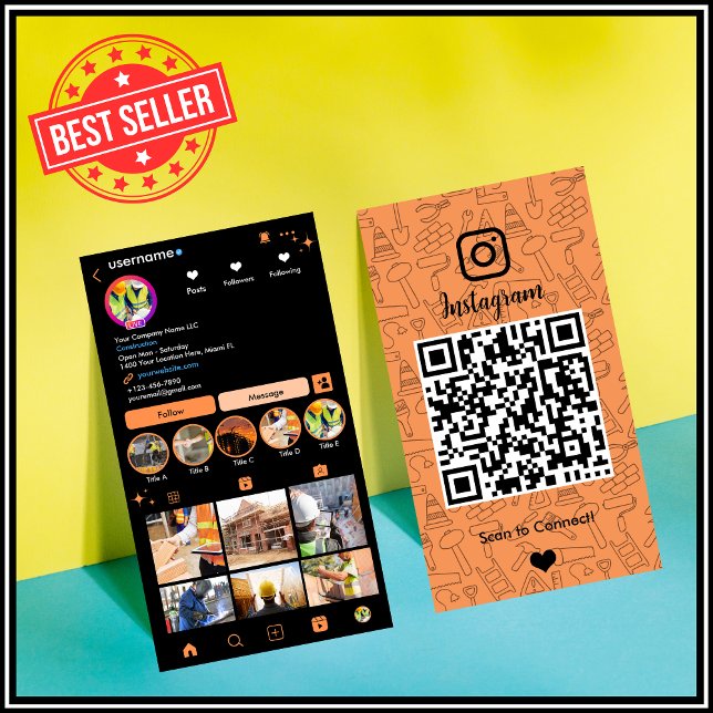 Bauinstagramm Orange | QR-Code Visitenkarte (Von Creator hochgeladen)