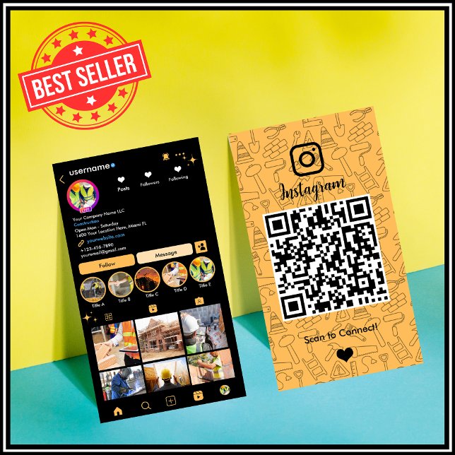 Bauinstagramm Peach | QR-Code Visitenkarte (Von Creator hochgeladen)