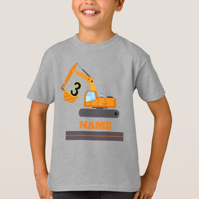 Baujahr 3. Geburtstag - Bagger personalisiert T-Shirt (Vorderseite)