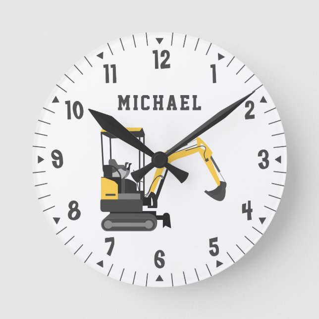 Baukasten für Bagger-Boys Zimmerdekor Runde Wanduhr (Vorderseite)