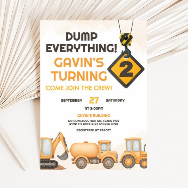 Baukasten Truck 2. Geburtstag Party Einladung (Construction 2nd Birthday Party Invitation)