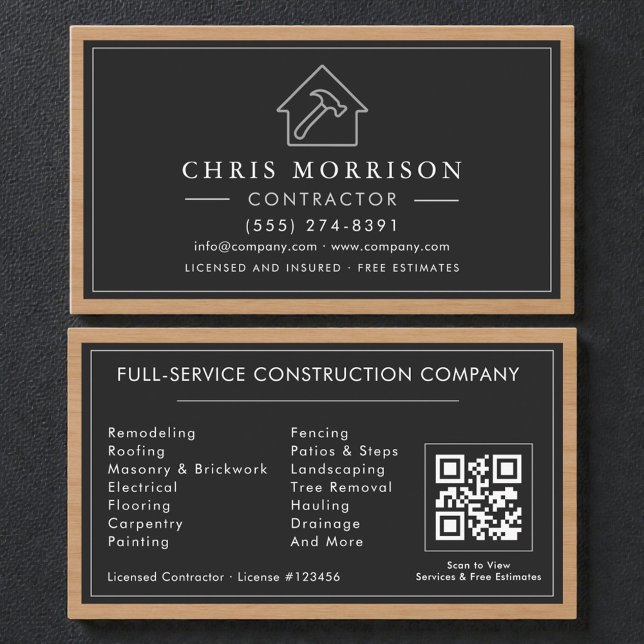 Baukonstruktion Schwarz Silber Holz QR-Code Visitenkarte (Von Creator hochgeladen)