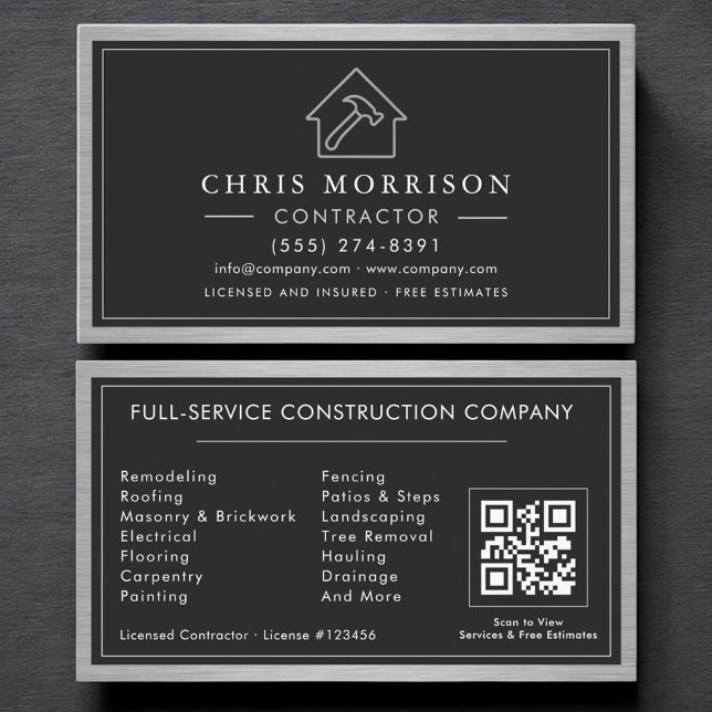 Baukonstruktion Schwarz Silber Metall QR-Code Visitenkarte (Von Creator hochgeladen)