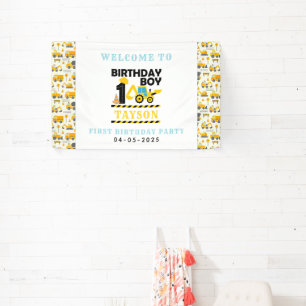 Baulastwagen 1. Geburtstag Kinderparty Banner