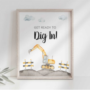 Baulastwagen Graben in Party-Schild Poster