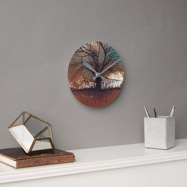 Baum Abstrakte Malerei Landschaft Kunst Runde Wanduhr (Büro)