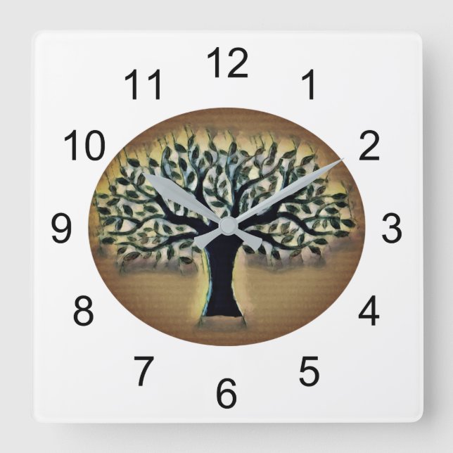 Baum Abstrakte Natur Kunst Quadratische Wanduhr (Vorderseite)