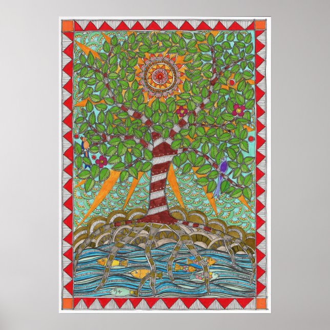 Baum am Fluss inspirierendes Plakat (Vorne)