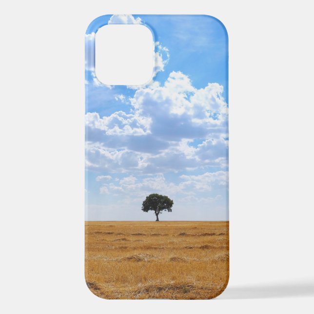 Baum auf einem geernteten Weizenfeld iPhone 12 Hülle (Rückseite)