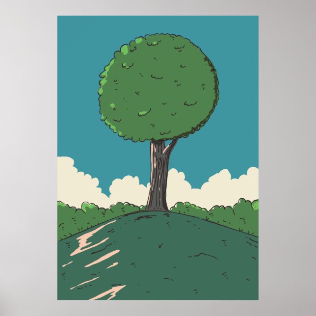 Baum auf einem Hügel Poster (Vorne)